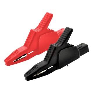 Hirschmann AK2B crocodile safety clamps in red and black